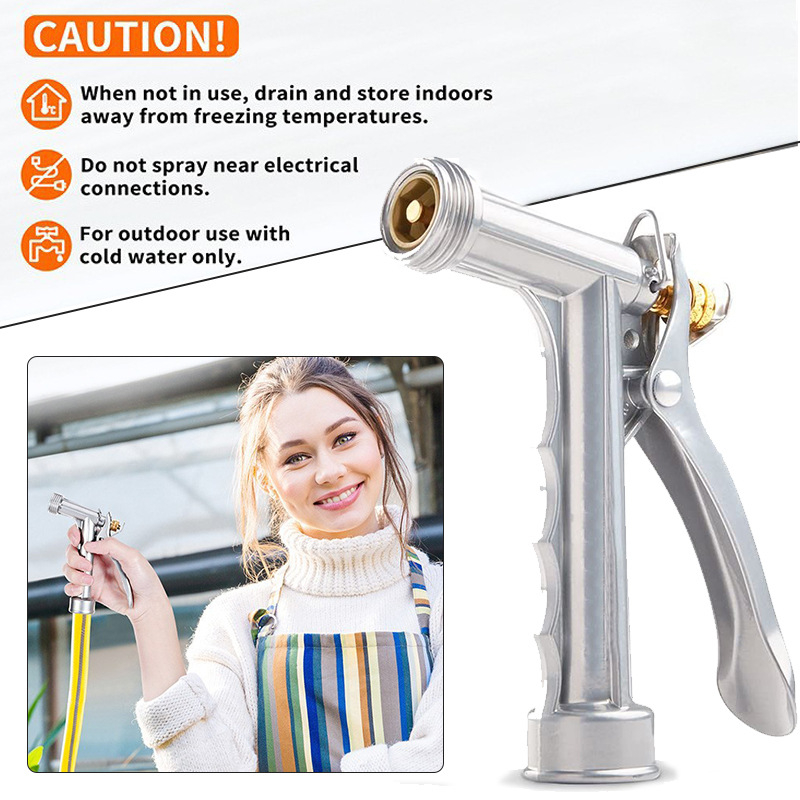 Изцяло метален воден пистолет с латунна глава, подходящ за поливане на растения, миене на кола и напояване.