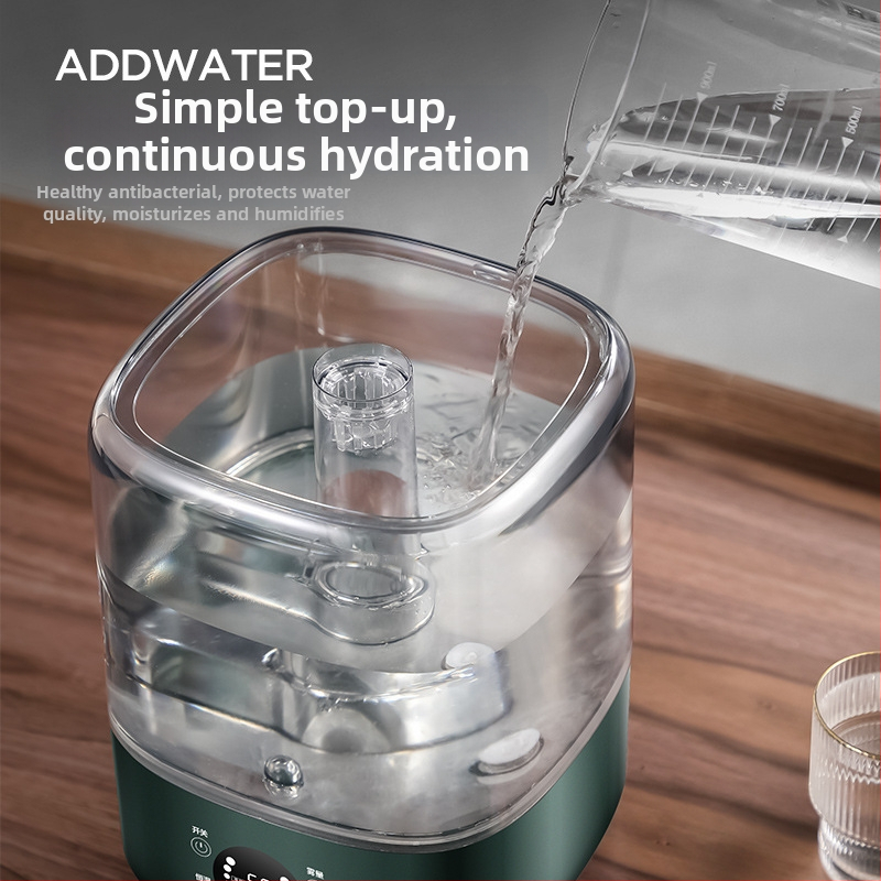 Meleg köddel működő párásító nagyobb helyiségekhez, tartály 4,1–6,0 L, 41–60 m² lefedettség, sterilizálás, csendes üzem 36 dB alatt, időzítő 2–8 óra