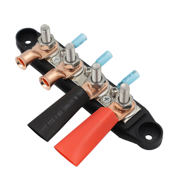 M8/M10 csavarokkal ellátott busbar doboz, 48V 250A, autók, lakókocsik, hajók és jachtok számára; anyag: tűzálló nylon + rozsdamentes acél + sárgaréz