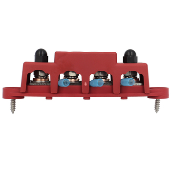 M8/M10 csavarokkal ellátott busbar doboz, 48V 250A, autók, lakókocsik, hajók és jachtok számára; anyag: tűzálló nylon + rozsdamentes acél + sárgaréz