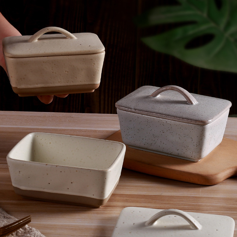 Kaikaier керамична кутия за масло с капак, квадратна форма, ретро скандинавски стил, персонализиране
