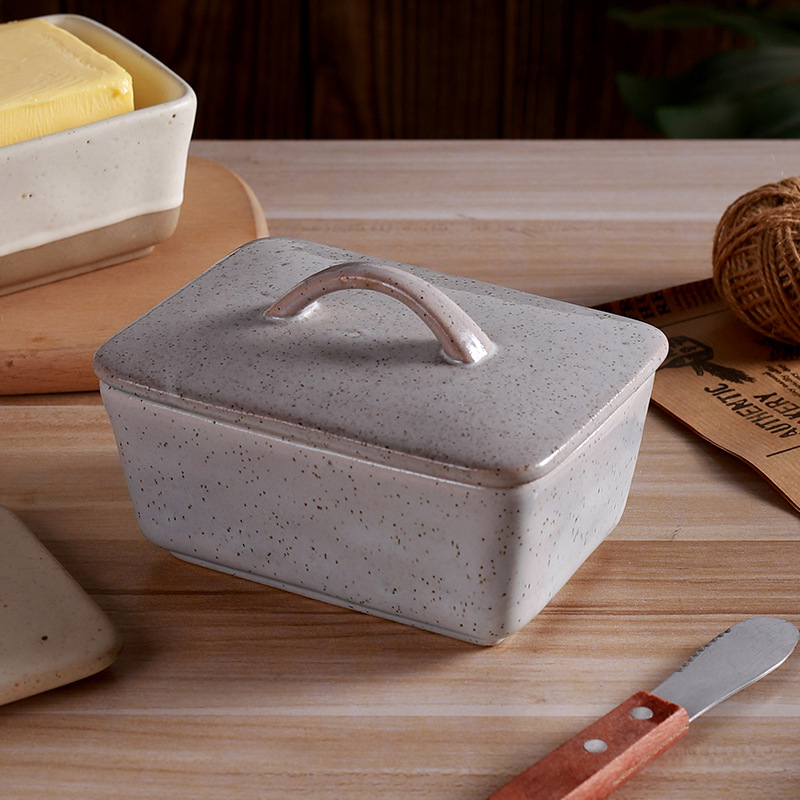 Kaikaier керамична кутия за масло с капак, квадратна форма, ретро скандинавски стил, персонализиране