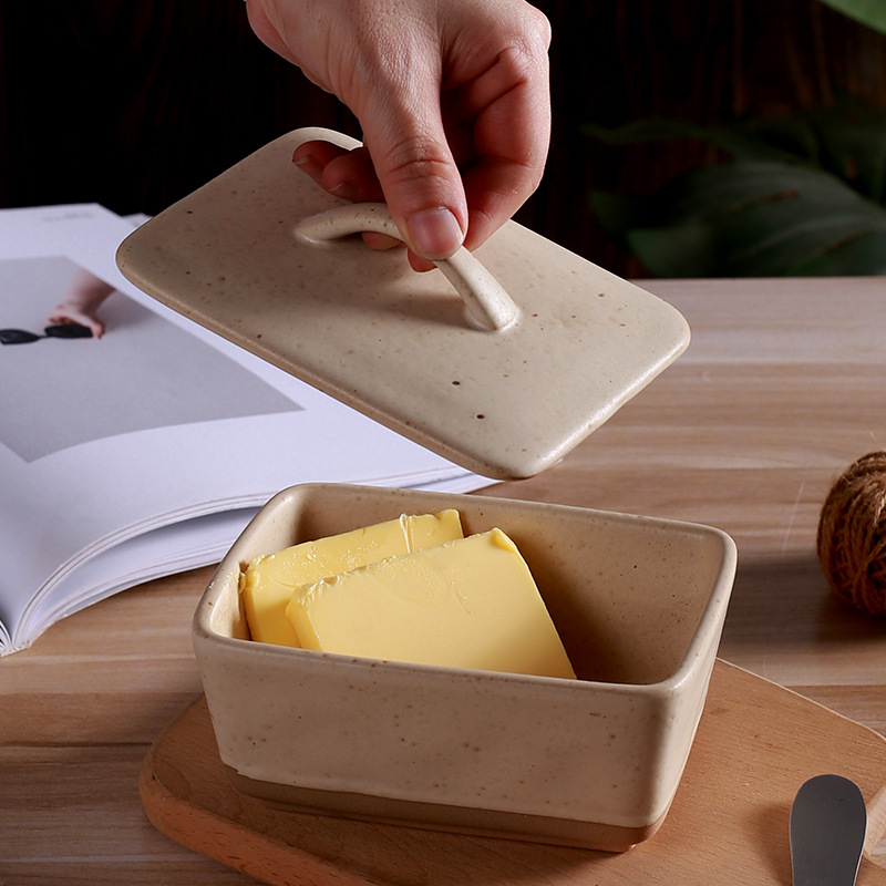 Kaikaier керамична кутия за масло с капак, квадратна форма, ретро скандинавски стил, персонализиране