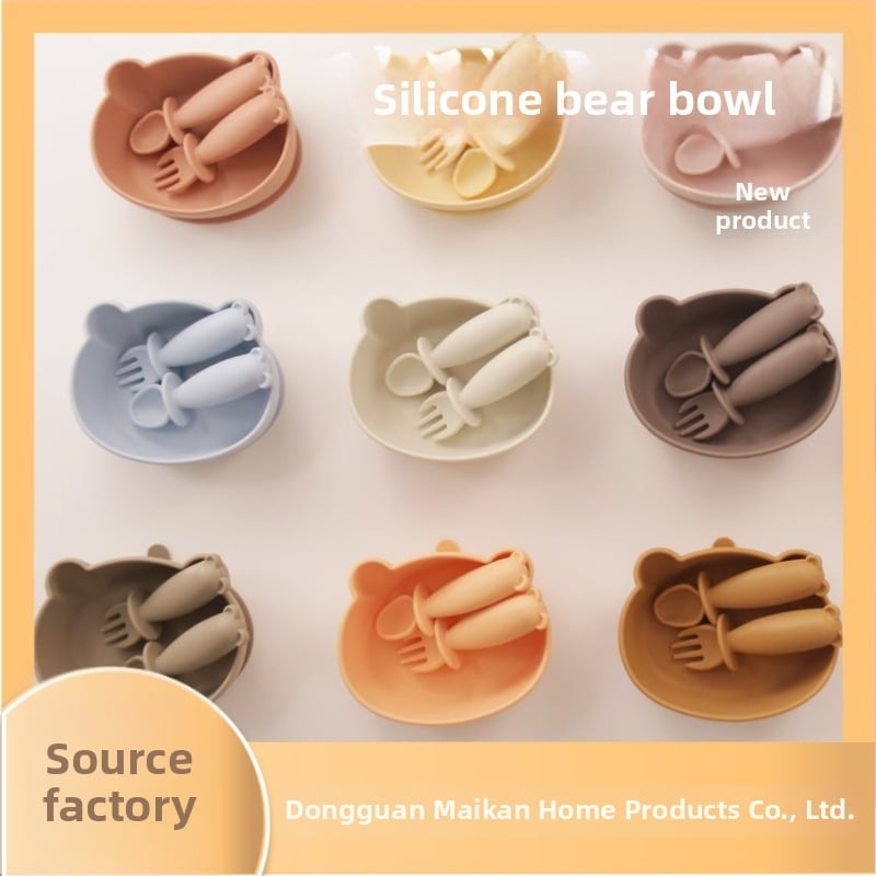 Silikoninis kūdikių maisto dubenėlis meškiuko formos, maisto kokybė, atsparus kritimams ir nudegimams
