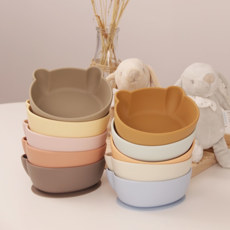 Silikoninis kūdikių maisto dubenėlis meškiuko formos, maisto kokybė, atsparus kritimams ir nudegimams