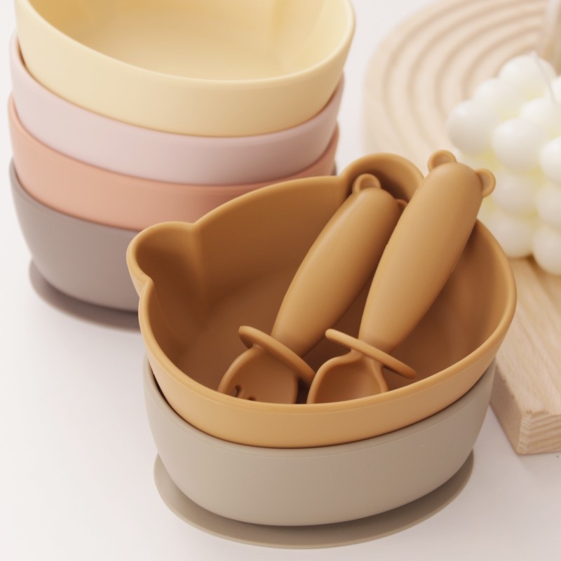 Silikoninis kūdikių maisto dubenėlis meškiuko formos, maisto kokybė, atsparus kritimams ir nudegimams