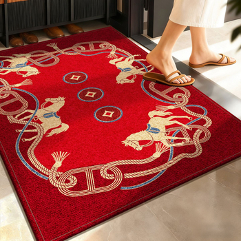 Covoraș de intrare - model cal, dreptunghiular, fibre poliester, lavabil, stil chinezesc clasic