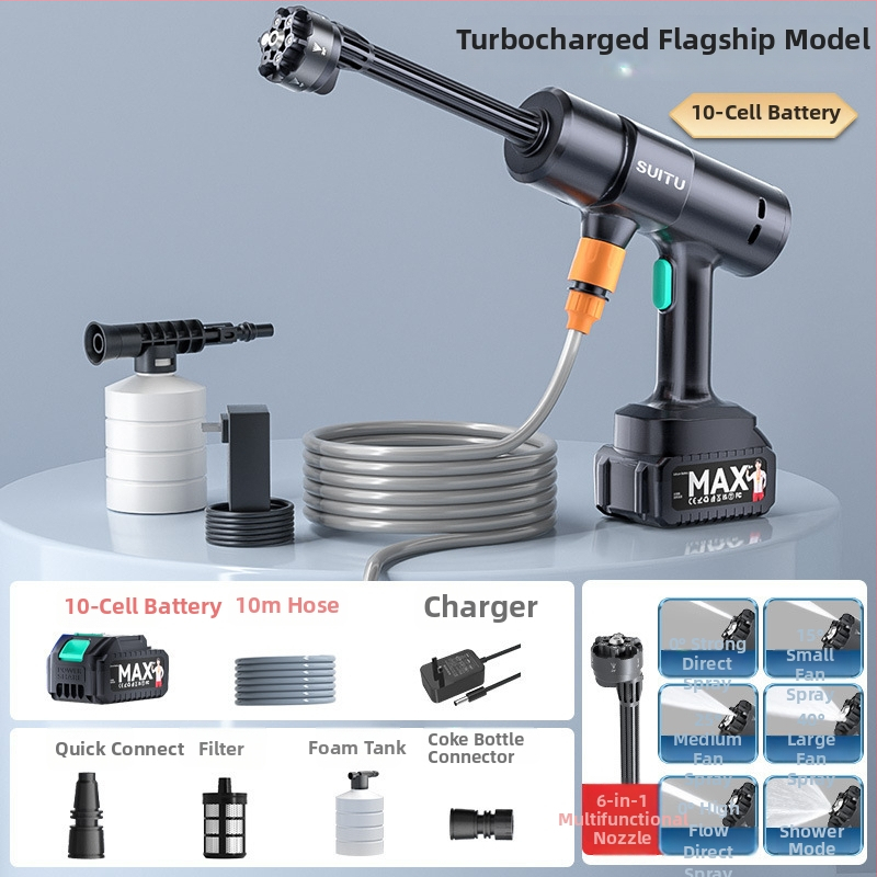 Spălător auto fără fir cu presiune înaltă, baterie Li-ion reîncărcabilă 7,4V, 60W, furtun 10 m, debit 20 L/min
