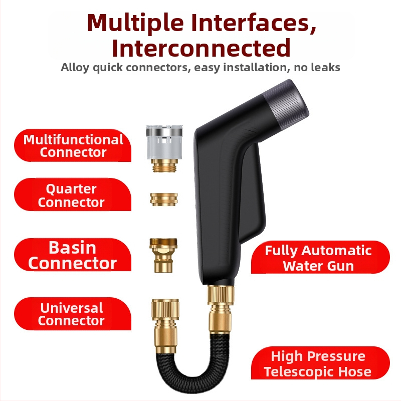 Ručná autoumývacia pištoľ s otáčacou hlavou, viacnásobné režimy prúdu, telo z hliníkovej zliatiny