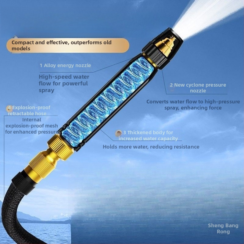 Duș telescopic pentru udare cu presiune înaltă, corp din aliaj, duză din aliaj, mâner cu presiune