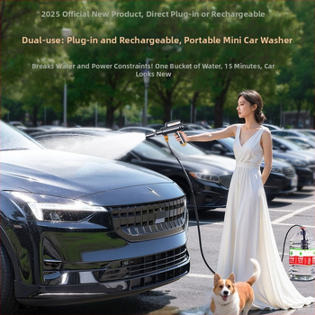 Bezdrôtová autoumývacia pištoľ – ABS telo, maximálny tlak 1,7 MPa, dosah striekania 5 m, dĺžka hadice 6 m, hmotnosť 1,041 kg