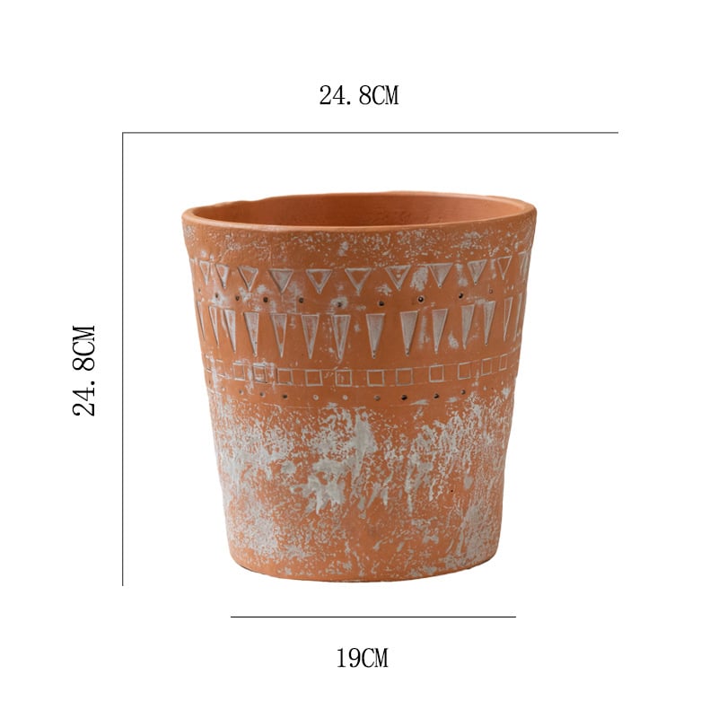 Cementni lonac za cvijeće, minimalistički vintage dizajn, prozračan, čvrst i otporan na koroziju, s reljefnim etničkim uzorkom, za stol ili pod.