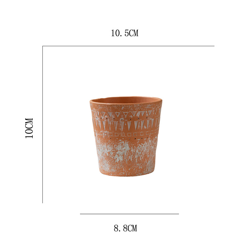 Cementni lonac za cvijeće, minimalistički vintage dizajn, prozračan, čvrst i otporan na koroziju, s reljefnim etničkim uzorkom, za stol ili pod.