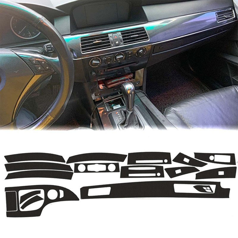 BMW E60 belső karbon szál mintázatú védő fólia – dekoratív matrica ABS anyagból az 03-10-es 5-ös sorozathoz (525i, 530i, 528xi, 535d, 530d, 530xi, 535i)