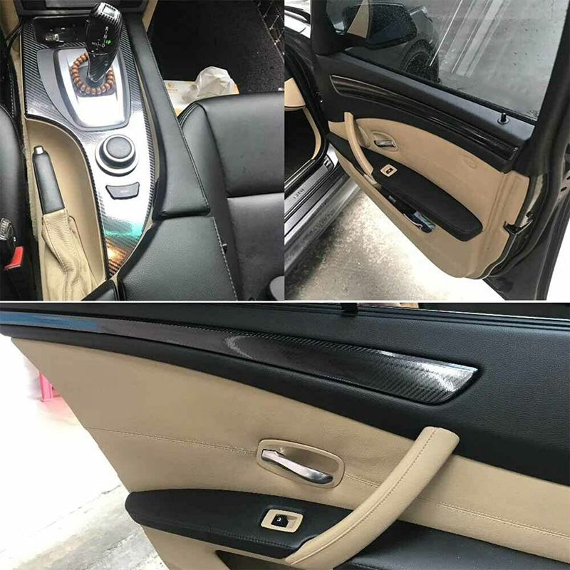 BMW E60 belső karbon szál mintázatú védő fólia – dekoratív matrica ABS anyagból az 03-10-es 5-ös sorozathoz (525i, 530i, 528xi, 535d, 530d, 530xi, 535i)