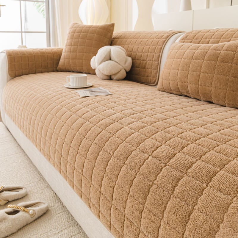 Κάλυμμα μαξιλαριού καναπέ, Shu cotton velvet, ενιαίο αντιολισθητικό σχέδιο, μινιμαλιστικό στυλ, για γωνιακό καναπέ