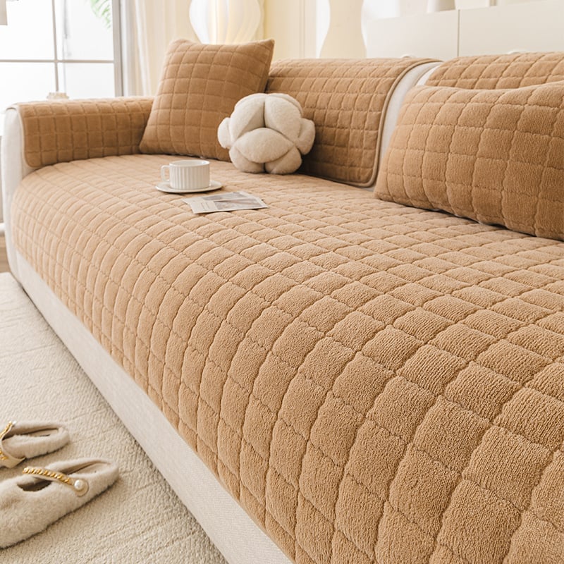 Κάλυμμα μαξιλαριού καναπέ, Shu cotton velvet, ενιαίο αντιολισθητικό σχέδιο, μινιμαλιστικό στυλ, για γωνιακό καναπέ