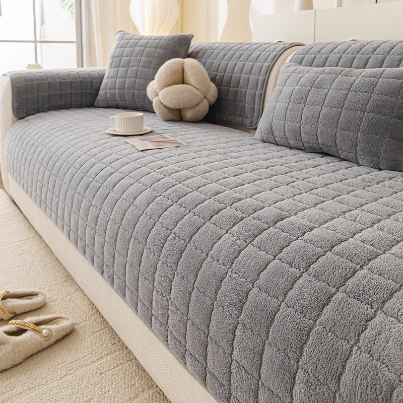 Κάλυμμα μαξιλαριού καναπέ, Shu cotton velvet, ενιαίο αντιολισθητικό σχέδιο, μινιμαλιστικό στυλ, για γωνιακό καναπέ