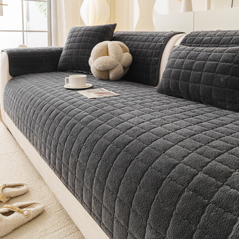 Κάλυμμα μαξιλαριού καναπέ, Shu cotton velvet, ενιαίο αντιολισθητικό σχέδιο, μινιμαλιστικό στυλ, για γωνιακό καναπέ