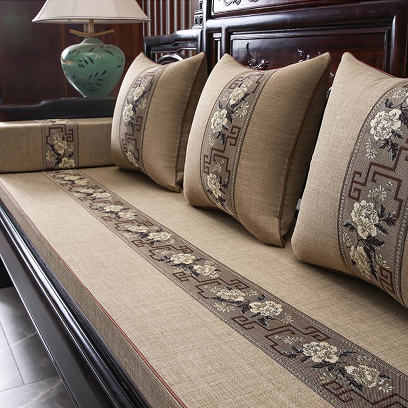 Μαξιλάρι καναπέ Ancient Taste Mason - Λινό, Ριγέ μοτίβο, Για συνδυασμένους καναπέδες, Νέο κινεζικό στυλ, Με φερμουάρ