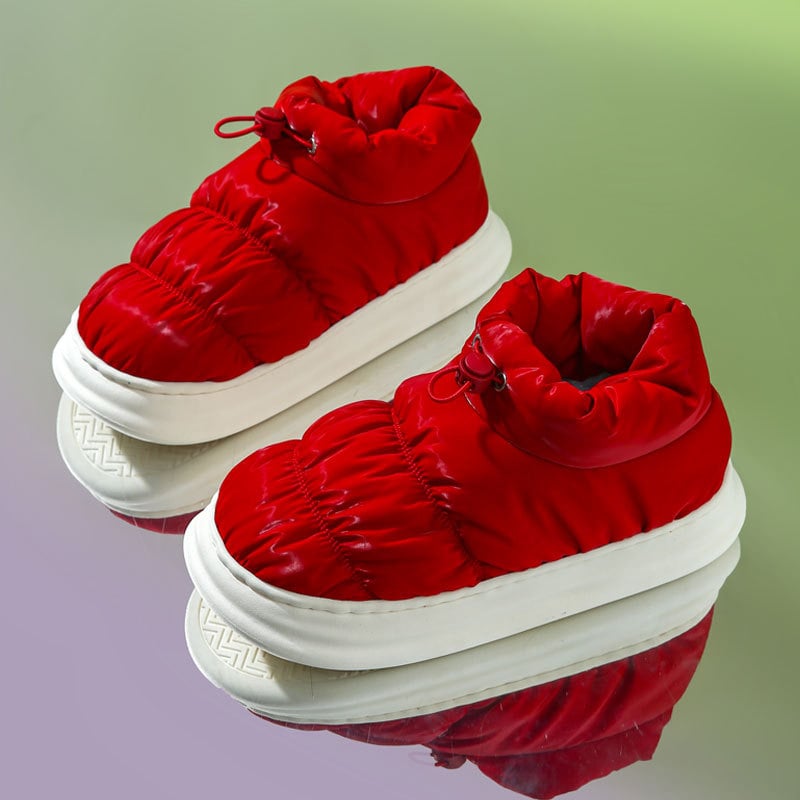 Αδιάβροχες παντόφλες από πούπουλο-βαμβάκα, Unisex για άνδρες και γυναίκες, με παχιά σόλα, κατάλληλες για εσωτερική και εξωτερική χρήση, κλειστή φτέρνα