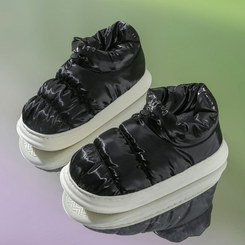 Αδιάβροχες παντόφλες από πούπουλο-βαμβάκα, Unisex για άνδρες και γυναίκες, με παχιά σόλα, κατάλληλες για εσωτερική και εξωτερική χρήση, κλειστή φτέρνα