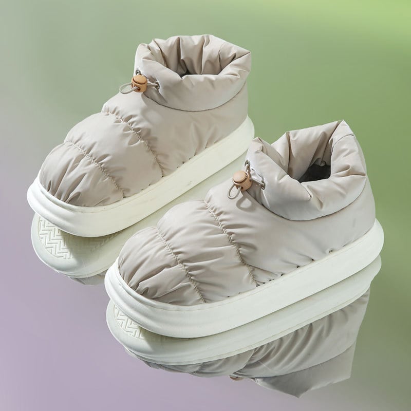 Αδιάβροχες παντόφλες από πούπουλο-βαμβάκα, Unisex για άνδρες και γυναίκες, με παχιά σόλα, κατάλληλες για εσωτερική και εξωτερική χρήση, κλειστή φτέρνα