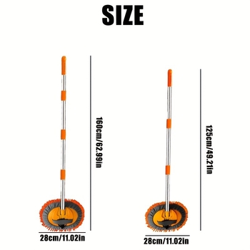 Rozsdamentes acélból készült teleszkópos autómosó mop — nedves és száraz használat, sík fej, többfunkciós karosszéria tisztító fej, 3–4 szakasz