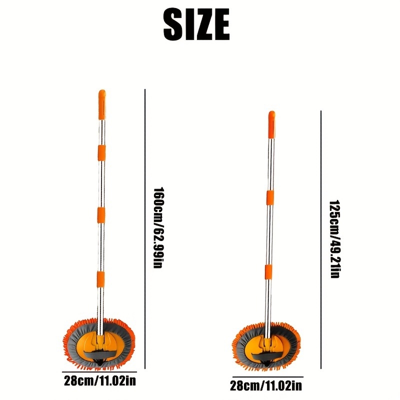 Rozsdamentes acélból készült teleszkópos autómosó mop — nedves és száraz használat, sík fej, többfunkciós karosszéria tisztító fej, 3–4 szakasz