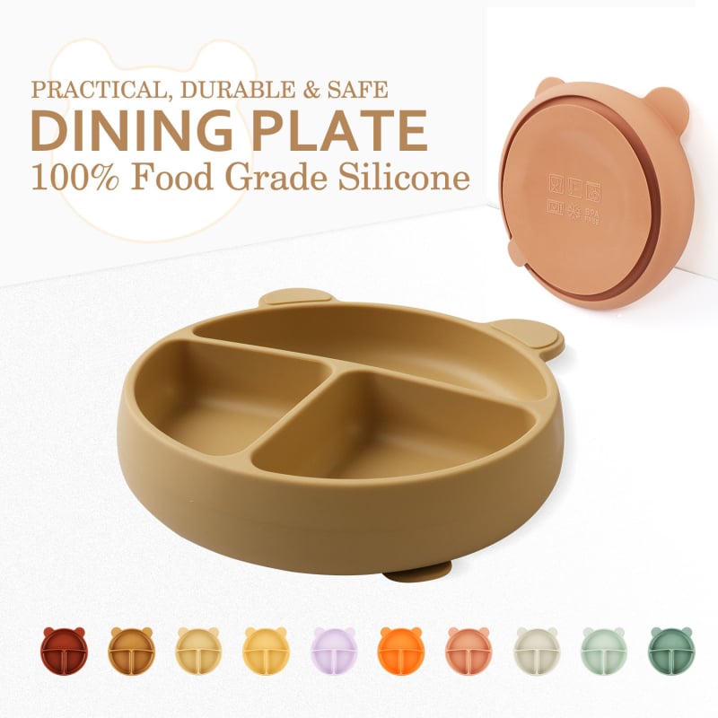 Vaikiška silikono dalijamo lėkštė su prispaudžiamu siurbtuku – gyvūno formos, neslystanti, nuo 3 mėnesių