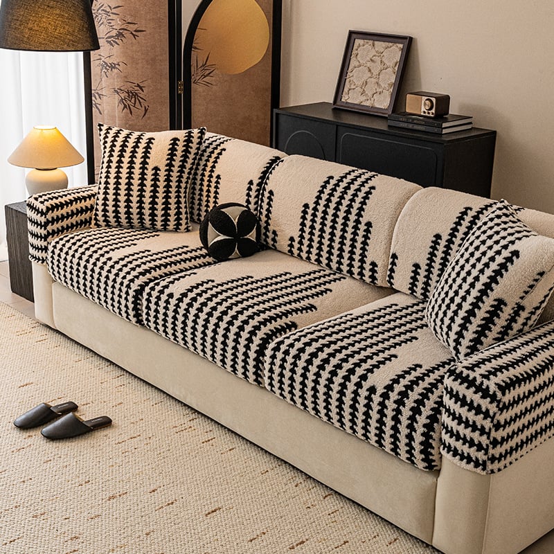 Κάλυμμα καναπέ Shuyi από φλίς με σχέδιο ψαροκόκαλο, κατάλληλο για όλους τους καναπέδες, μινιμαλιστικό στυλ, τύπος μαξιλακιού