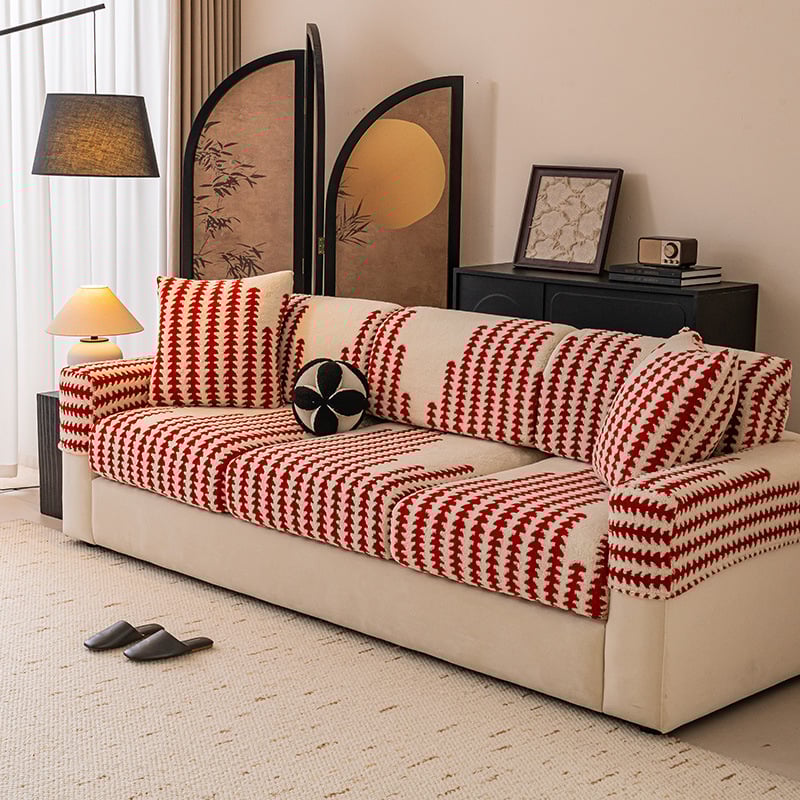 Κάλυμμα καναπέ Shuyi από φλίς με σχέδιο ψαροκόκαλο, κατάλληλο για όλους τους καναπέδες, μινιμαλιστικό στυλ, τύπος μαξιλακιού