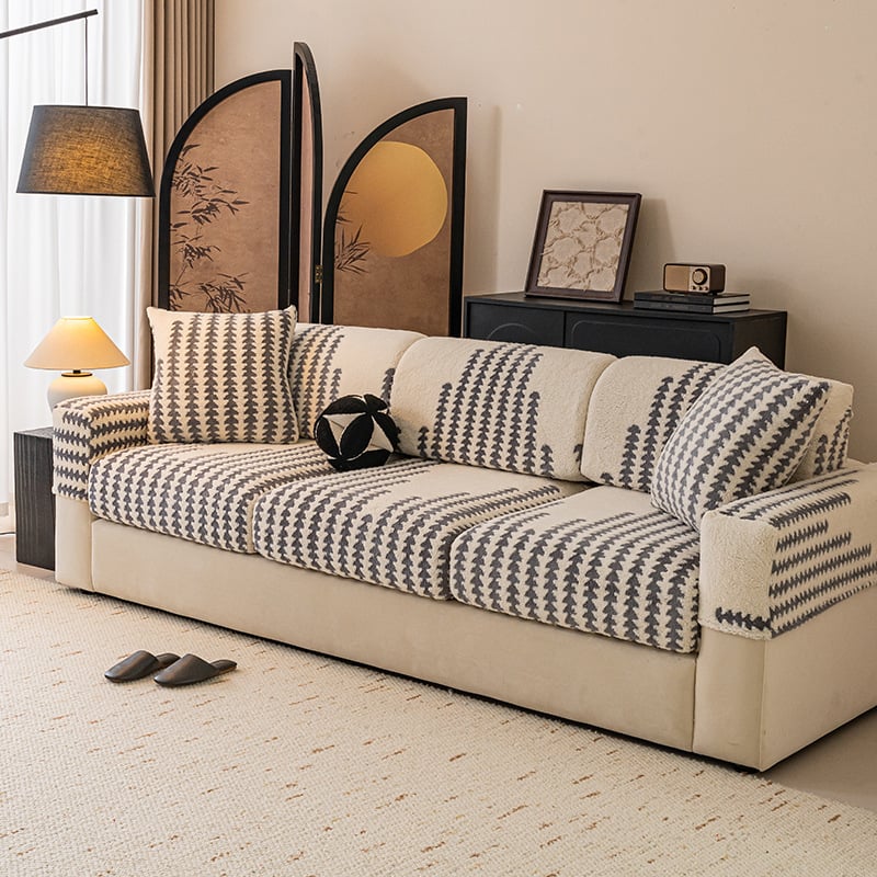 Κάλυμμα καναπέ Shuyi από φλίς με σχέδιο ψαροκόκαλο, κατάλληλο για όλους τους καναπέδες, μινιμαλιστικό στυλ, τύπος μαξιλακιού