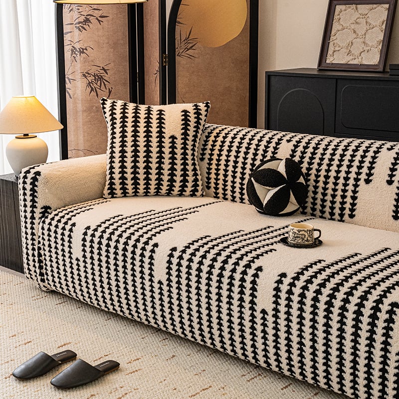 Κάλυμμα καναπέ Shuyi από φλίς με σχέδιο ψαροκόκαλο, κατάλληλο για όλους τους καναπέδες, μινιμαλιστικό στυλ, τύπος μαξιλακιού