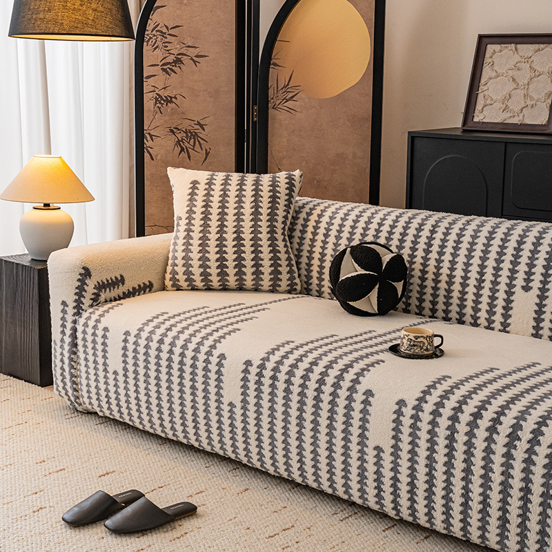 Κάλυμμα καναπέ Shuyi από φλίς με σχέδιο ψαροκόκαλο, κατάλληλο για όλους τους καναπέδες, μινιμαλιστικό στυλ, τύπος μαξιλακιού