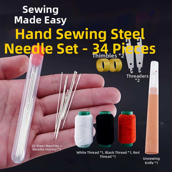 34-dielny set šijacích ihiel z nerezovej ocele, s veľkými očami, na domáce použitie