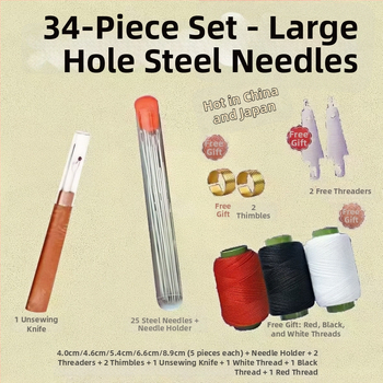 34-dielny set šijacích ihiel z nerezovej ocele, s veľkými očami, na domáce použitie