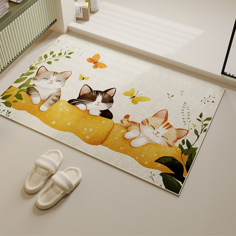 Protuklizna kupaonska prostirka od poliesternih vlakana, kvadratnog oblika, karikaturalni uzorak, pogodna za kupaonu i ulaz, za pranje