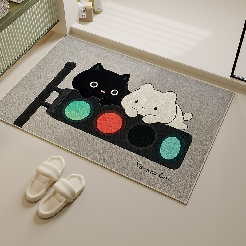 Protuklizna kupaonska prostirka od poliesternih vlakana, kvadratnog oblika, karikaturalni uzorak, pogodna za kupaonu i ulaz, za pranje