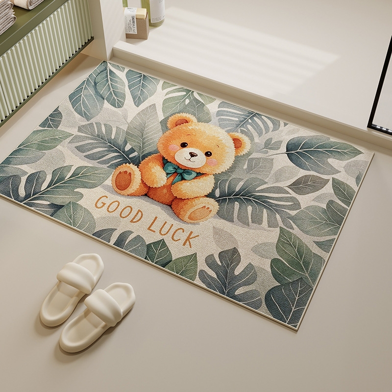 Protuklizna kupaonska prostirka od poliesternih vlakana, kvadratnog oblika, karikaturalni uzorak, pogodna za kupaonu i ulaz, za pranje