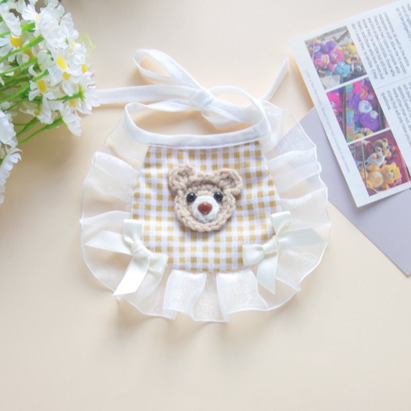 Állatbarát textil nyakbib díszes csipkével, kézzel kötött nyálkendő, univerzális macskáknak és kutyáknak, Jiangsu eredet, laza stílus