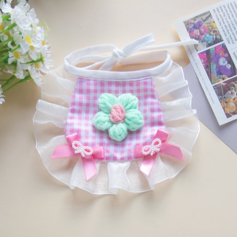 Állatbarát textil nyakbib díszes csipkével, kézzel kötött nyálkendő, univerzális macskáknak és kutyáknak, Jiangsu eredet, laza stílus