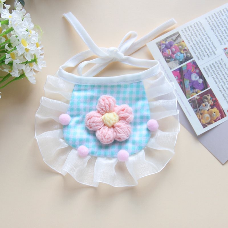 Állatbarát textil nyakbib díszes csipkével, kézzel kötött nyálkendő, univerzális macskáknak és kutyáknak, Jiangsu eredet, laza stílus