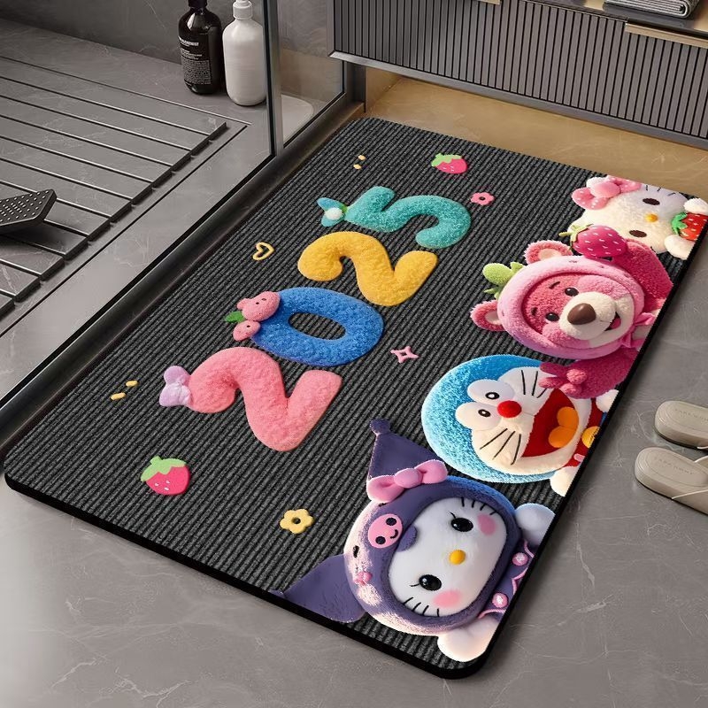 Подложка за баня, абсорбираща вода, бързосъхнеща, флокирана гумена повърхност, карикатурен дизайн, квадратна форма