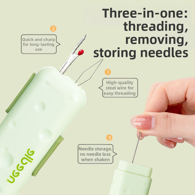 Prenosný viacúčelový nástroj na navliekanie ihiel, s magnetickou krabičkou na ihly, ABS, 300 kusov v balení, minimalistický dizajn