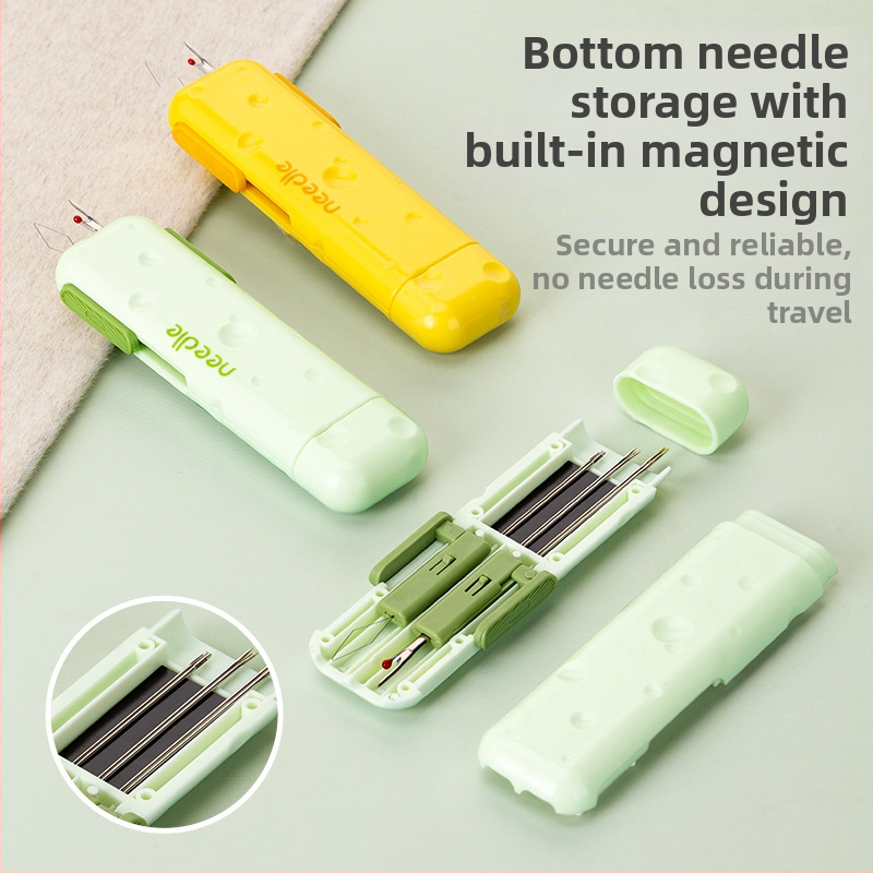 Prenosný viacúčelový nástroj na navliekanie ihiel, s magnetickou krabičkou na ihly, ABS, 300 kusov v balení, minimalistický dizajn