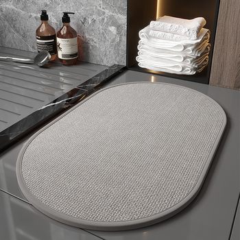 Ленена подложка за баня - квадратна, флорална щампа, скандинавски стил, миеща се