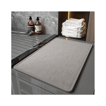 Ленена подложка за баня - квадратна, флорална щампа, скандинавски стил, миеща се