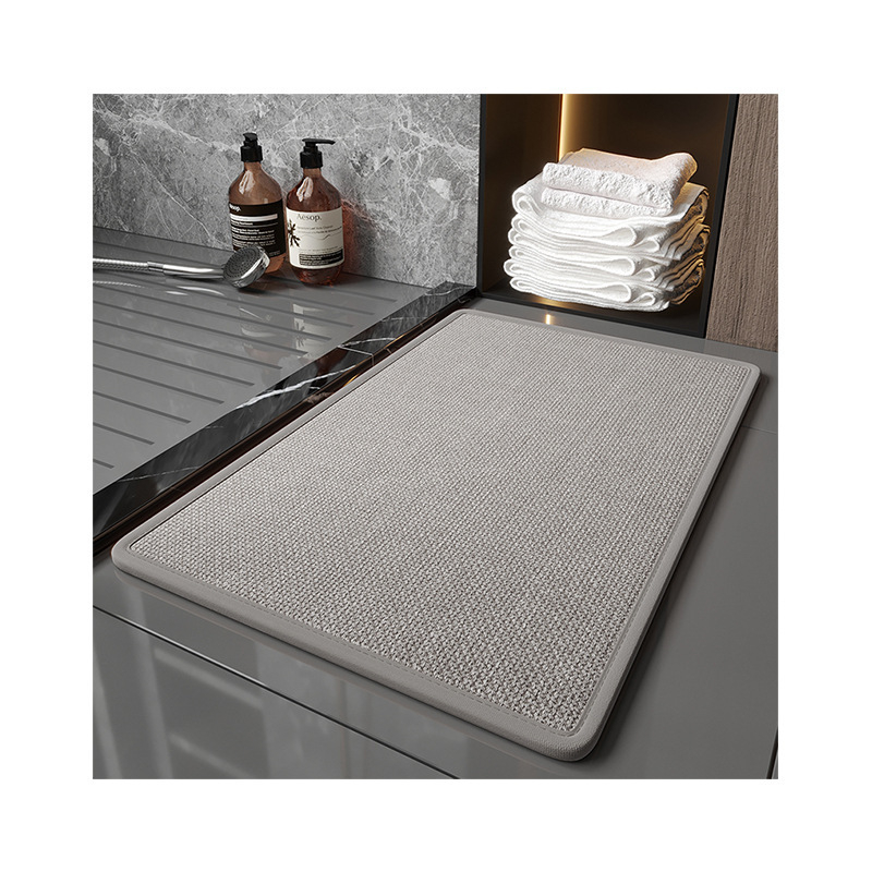 Ленена подложка за баня - квадратна, флорална щампа, скандинавски стил, миеща се