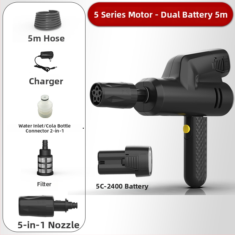 Pistol de spălat auto cu baterie litiu, pliabil, fără fir, 16.8V, 2 bar presiune maximă, debit 4 L/min, duză reglabilă cu cinci funcții